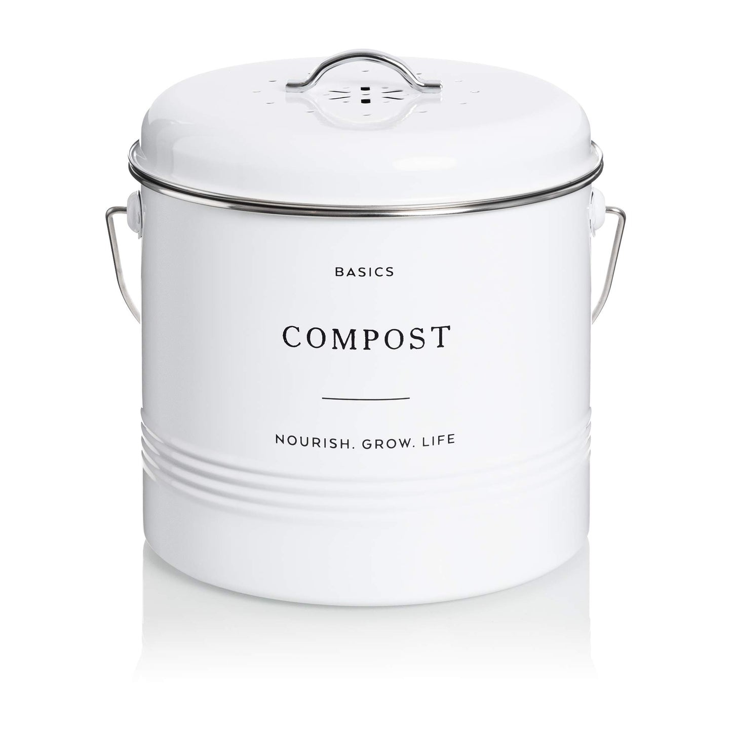 D'Lifeful Kitchen Compost Bin – 1.3 Gallon Countertop Farmhouse Compost Container with Lid – Odorless Indoor Food Scrap Pail with 6 Charcoal Filters – Eco-Conscious and Easy to Clean (White)