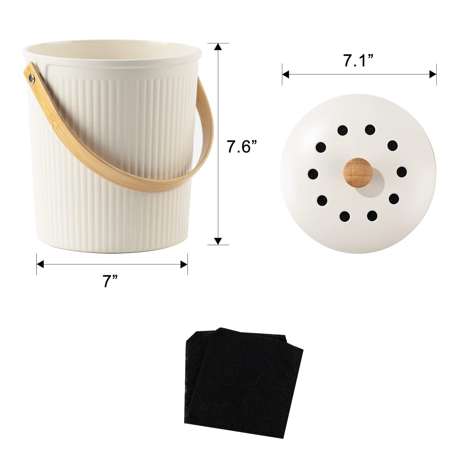 LALASTAR Countertop Compost Bin with Lid, Made of Sustainable Bamboo Fiber, Odorless Kitchen Compost Bucket, 1 Gallon, Cream