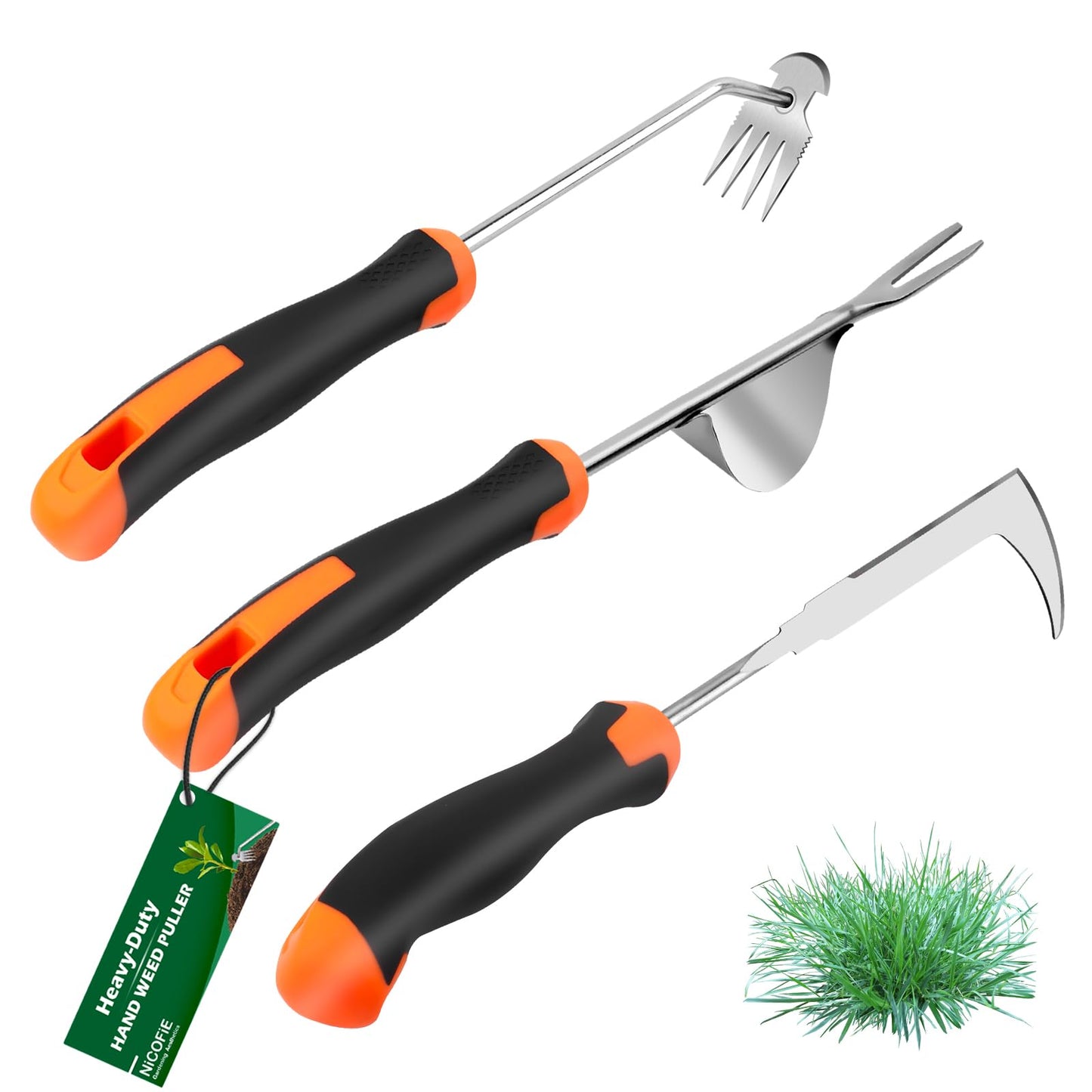 Nicofie 2026 Hand Weeder Tool, Rubber Handle Manual Weeder Puller Tool, Uprooting Weeding Tools, Crack Weeder Crevice, 4 Teeth Weeding Tool, Weeding Artifact Tool for Gardening(3 Pcs)