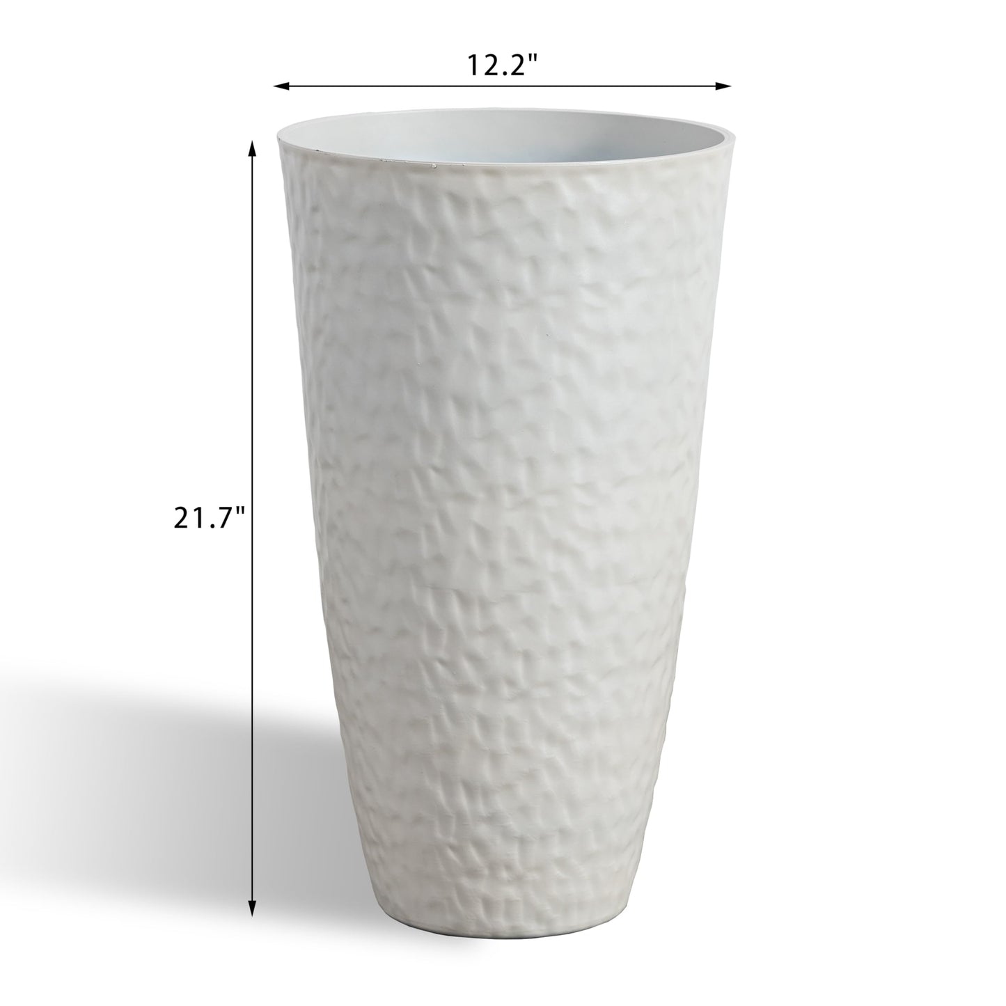 Casaphoria 2-Pack 22" Tall Planters for Outdoor Plants, 12" Large Plastic Flower Pots with Drainage, Lightweight Antique Shape Planters for Front Porch, Patio, Deck (White)