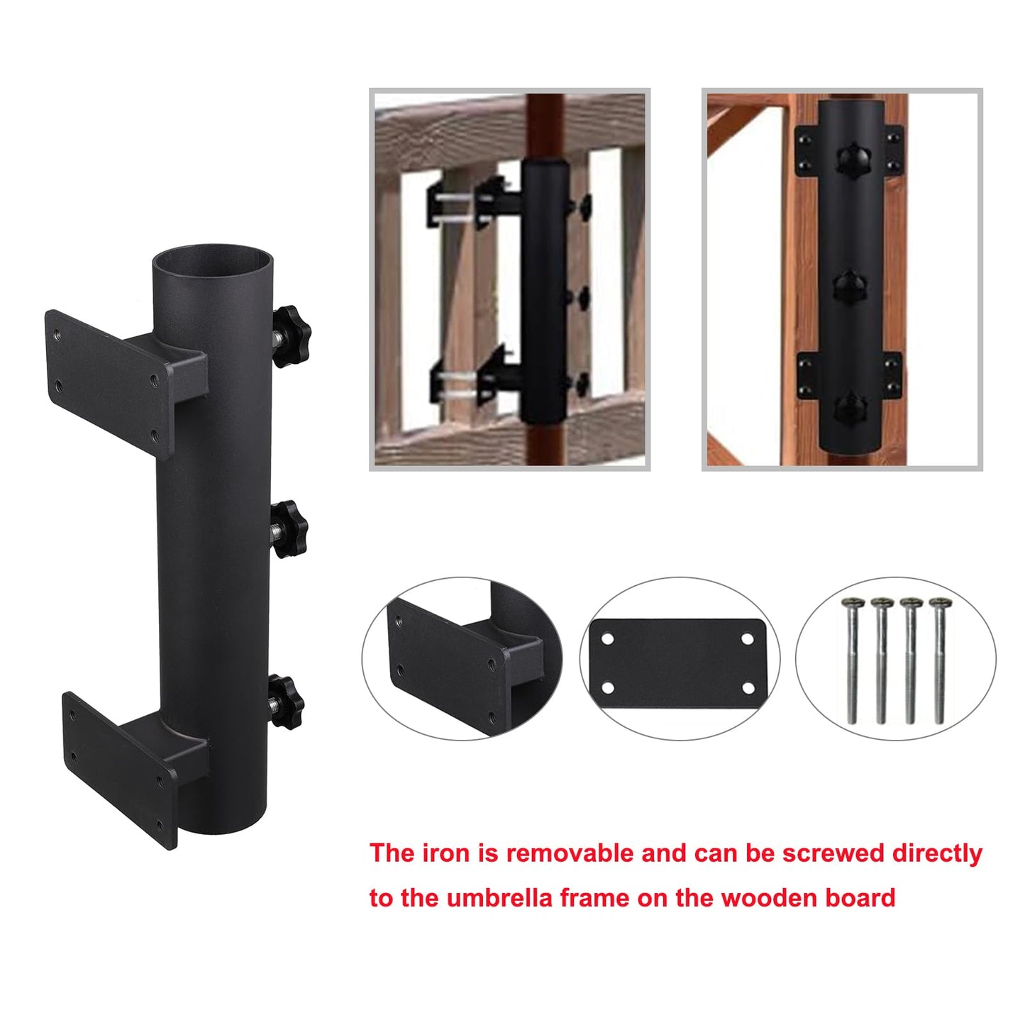 Wdwlbsm Patio Umbrella Holder Outdoor Deck Mount Umbrella Holder Heavy Duty Umbrella Clamp Hand-Turn Knob Umbrella Base Stand for Deck Railing, Fences，Docks, Courtyard Balcony, Patios