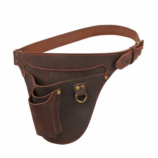 Tourbon Genuine Leather Florist Tool Belt Gardening Bag Gardener Farmer Tools Holster Waist Pouch Electrician Carpenter Organizer Kit 3 Pockets (Brown, 42 inches)