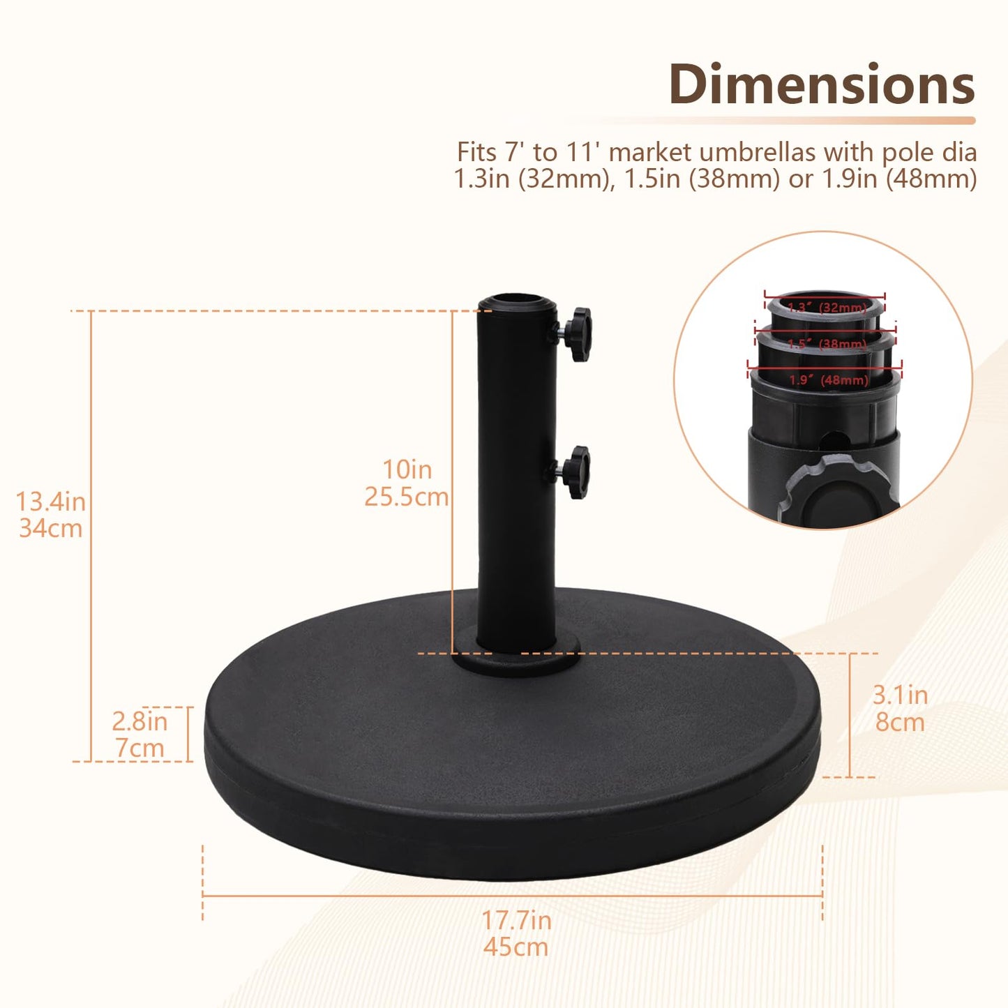C-Hopetree 44 lb Patio Umbrella Base, Heavy Duty Stand for Outdoor Patio Market Table Umbrella, Black
