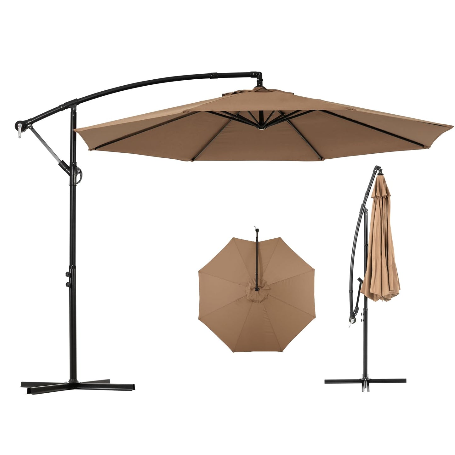 Backyard Expressions 10FT Cantilever Patio Umbrella – Outdoor Offset Hanging Umbrella with Smooth Crank, Tilt Adjustment & UV Protection – Heavy-Duty Steel Frame (Base Not Included)
