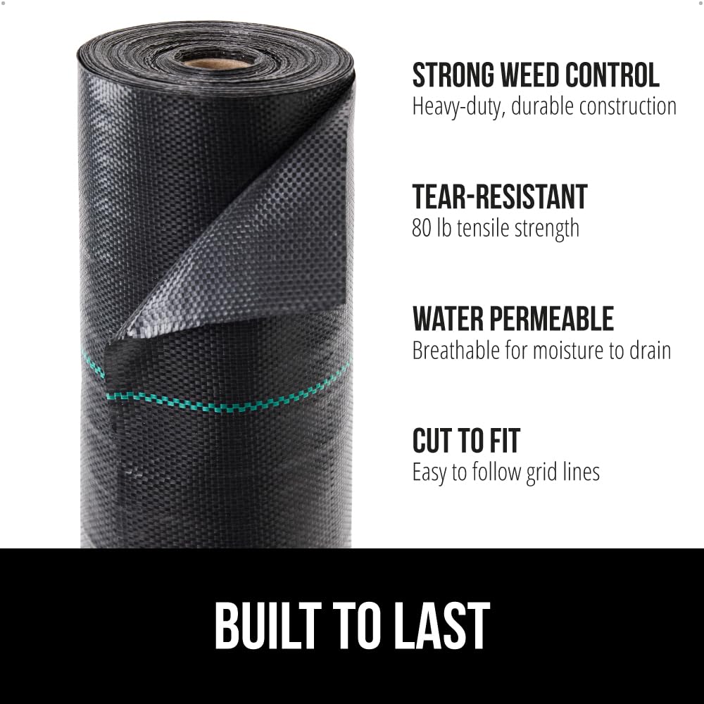 GORILLA GRIP Weed Barrier Fabric, 6 FT x 100 FT, Heavy Duty Woven Landscape Fabric 3.2oz, Weed Control Ground Cover for Garden Beds & Mulch Permeable Underlayment for Landscaping Home & Commercial Use