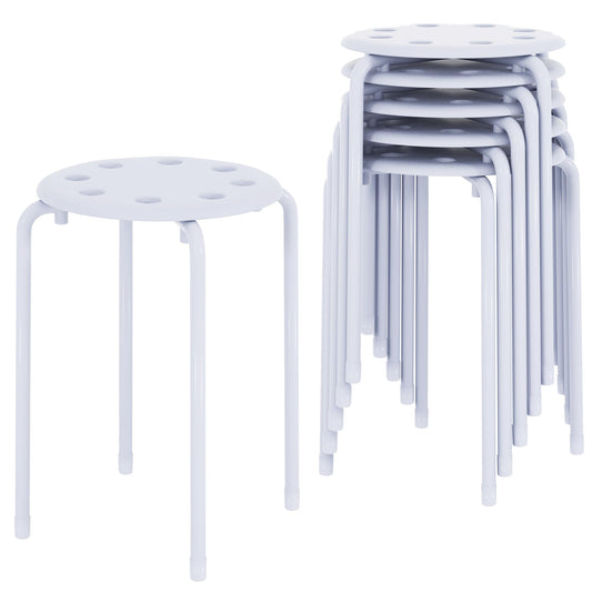 VECELO 6-Piece Stacking Stools, 17.7 Inch Standard Height, Portable Stackable Colorful Decoration Stools for School Classroom and Office Use, White