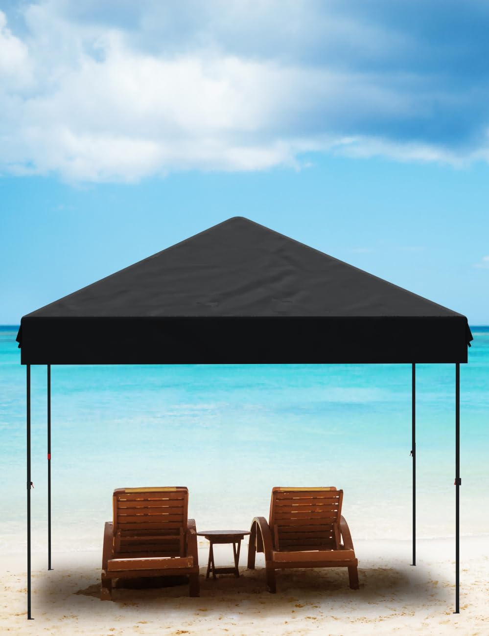 10x10 Pop Up Canopy with Removable 4 Sidewalls - Easy Up Camping Tent with One Button Push Setup - 1 Roller Bag, 3 Adjustable Height, 4 Weight Bags for Deck, Garden, Sports, Beach, Party - Black
