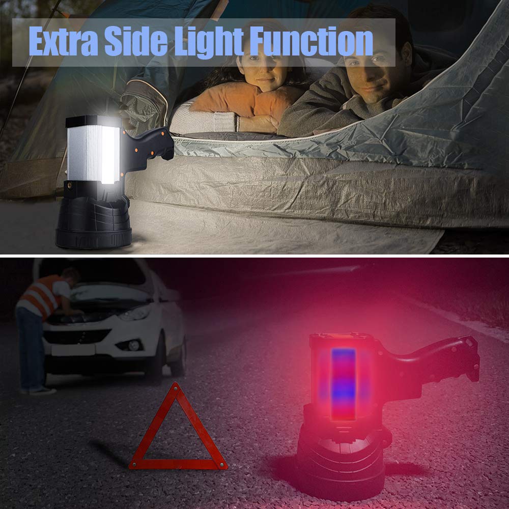 YIERBLUE Rechargeable Spotlight, Super Bright 2000000 High Lumen LED Handheld Spotlight Long Lasting Large Flashlight Searchlight and Flood Camping Flashlight with Foldable Tripod