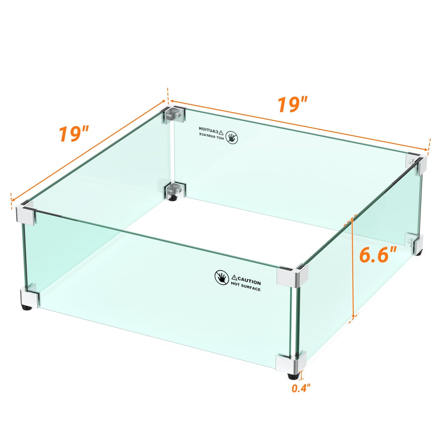 Skyflame 19" Square Fire Pit Screen Glass Wind Guard Replacement for Outdoor