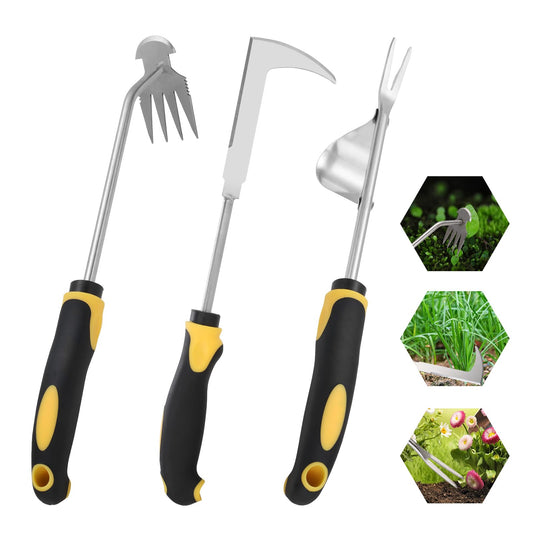 Foyucool 2026 New 3Pcs Hand Weeder Tool, Rubber Handle Weed Remover Tool, L-Shaped Weeding Tool, Manual Weeder, 4 Teeth Weeding Tool, Planting and Weeding for Garden, Patio