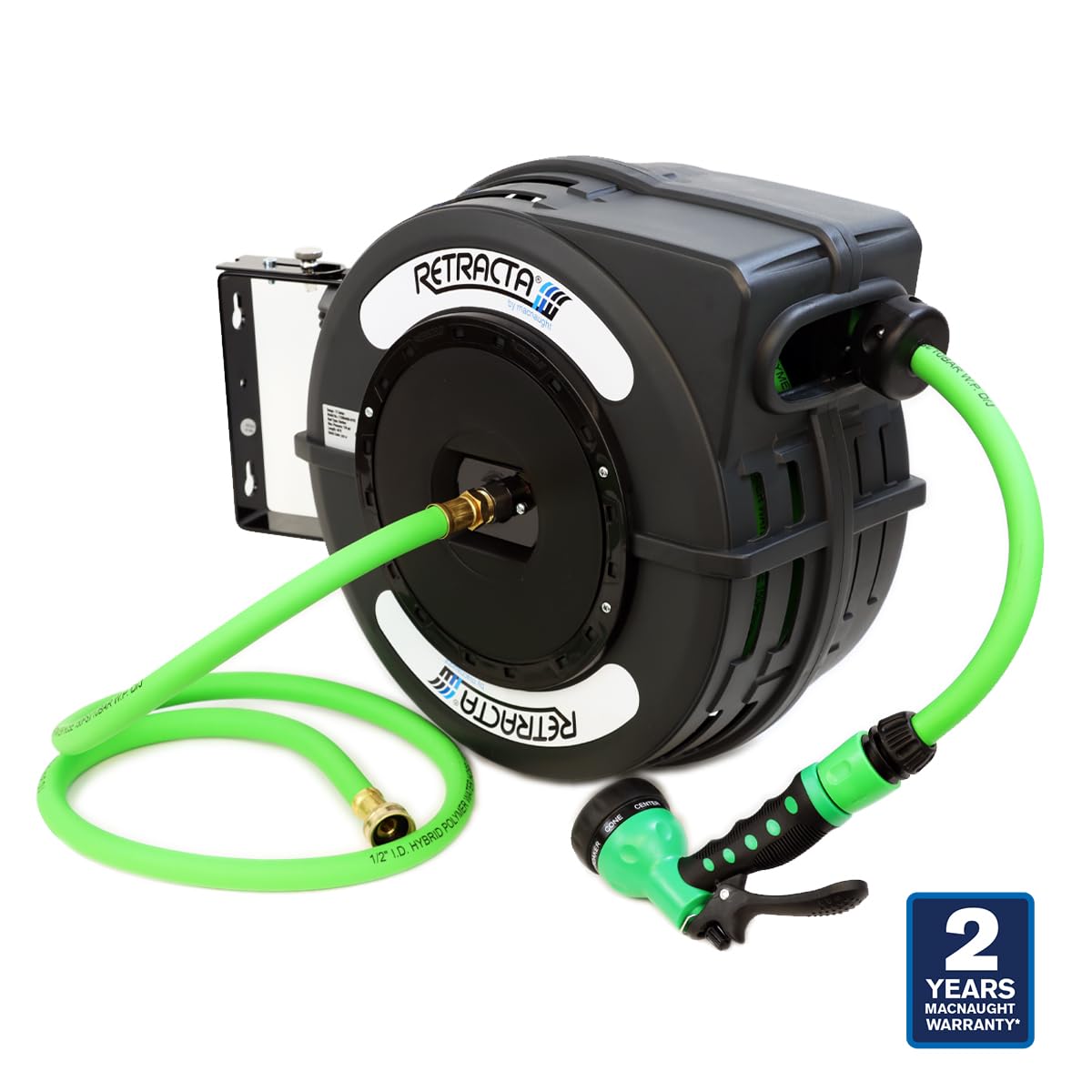 Macnaught C1 Series Retractable Garden Hose Reel, 40 Ft Water Hose Reel Heavy Duty Retractable Hose with Metal 180° Swivel Rotation Bracket for Wall Mount - Gray