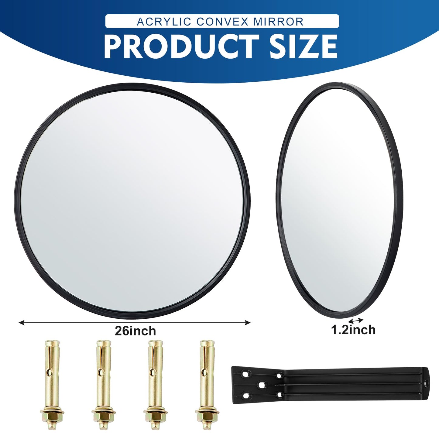 Maitys 2 Pcs Convex Mirror Acrylic Safety Security Traffic Corner Mirrors Adjustable Wide Angle View with Fixing Bracket for Indoor Outdoor Garage School Classroom Warehouse(26 Inch)