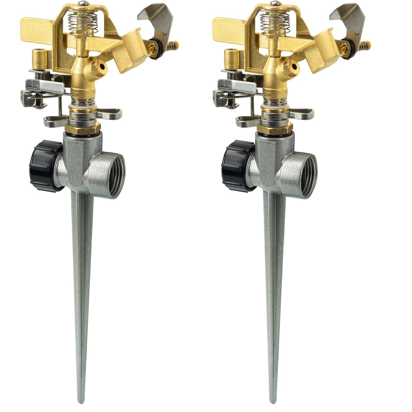 Hourleey 2 Pack Impact Lawn Sprinklers for Yard, Heavy Duty Water Sprinkler Head with Aluminum Alloy Spike Base, Adjustable Pulsating Sprinkler for Large Area Lawn Patio Garden