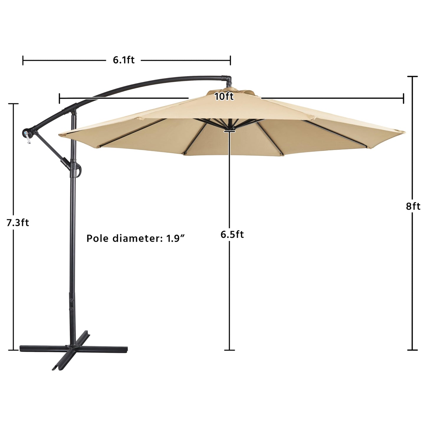 Yaheetech 10FT Patio Offset Umbrella - Cantilever Hanging Outdoor Umbrellas w/UV Protection & 8 Ribs & Handy Crank & Cross Base for Market/Garden/Lawn/Deck/Backyard/Pool - Tan
