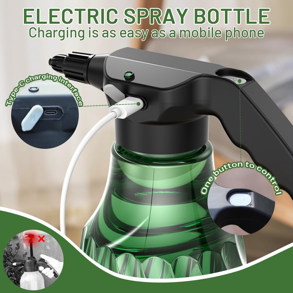 Large Capacity Electric Plant Mister, Rechargeable Sprayer for Indoor & Garden, Battery Powered with Adjustable Nozzle, Fine Mist & Continuous Spray