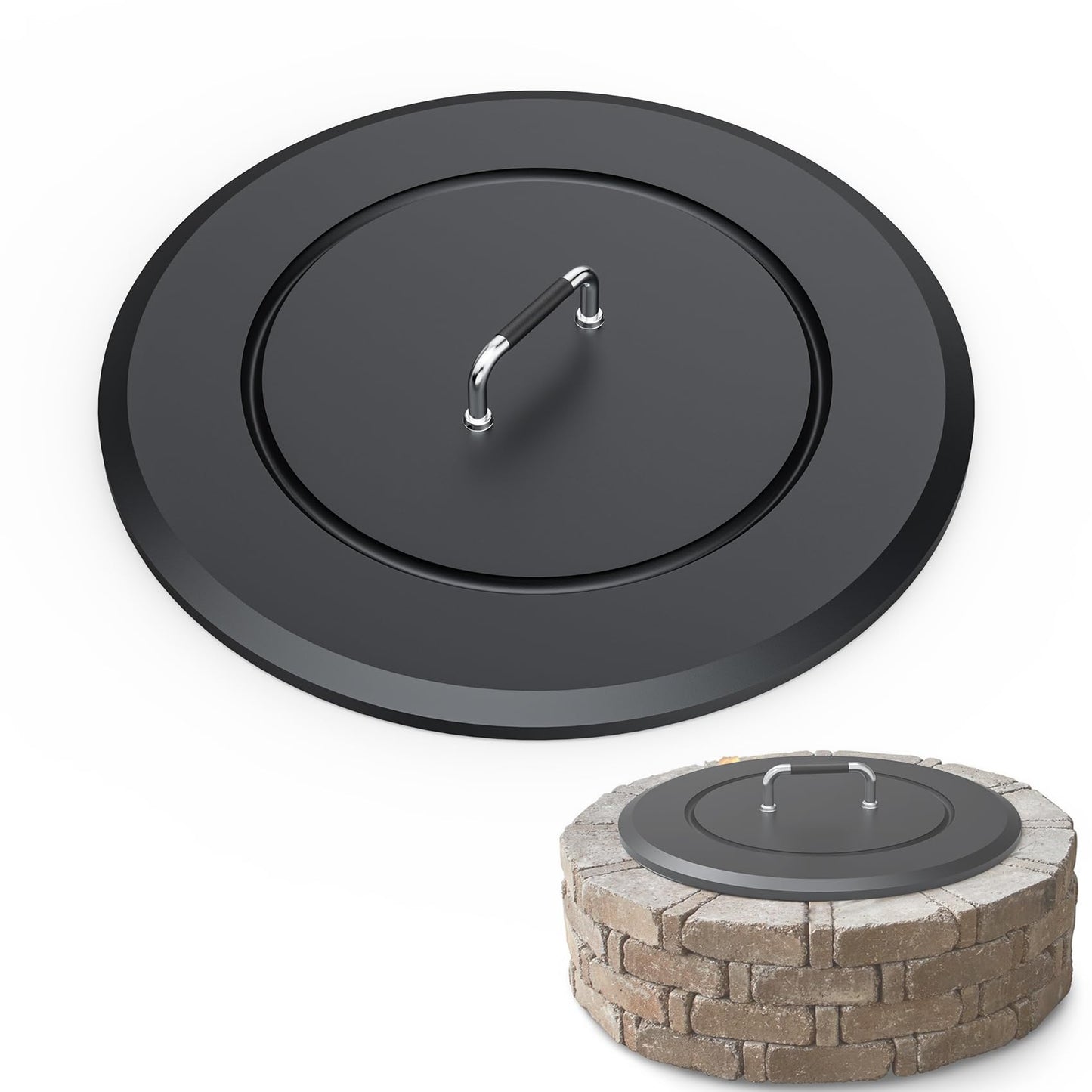 SafBbcue Fire Pit Lid Round 28.5" for Patio Outdoor Firepit, Metal Fire Pits Cover Round for Firepit Accessory, Firepits Metal Lid with Handle, Outdoor Bonfire Accessories, All-Season Protective
