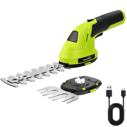 SnapFresh Cordless Grass Shears & Hedge Trimmer, 2-in-1 Handheld Electric Lightweight Hedge & Shrub Trimmer with Battery for Garden Yard Lawn, 2.0Ah Battery & USB-C Charging Cable Included