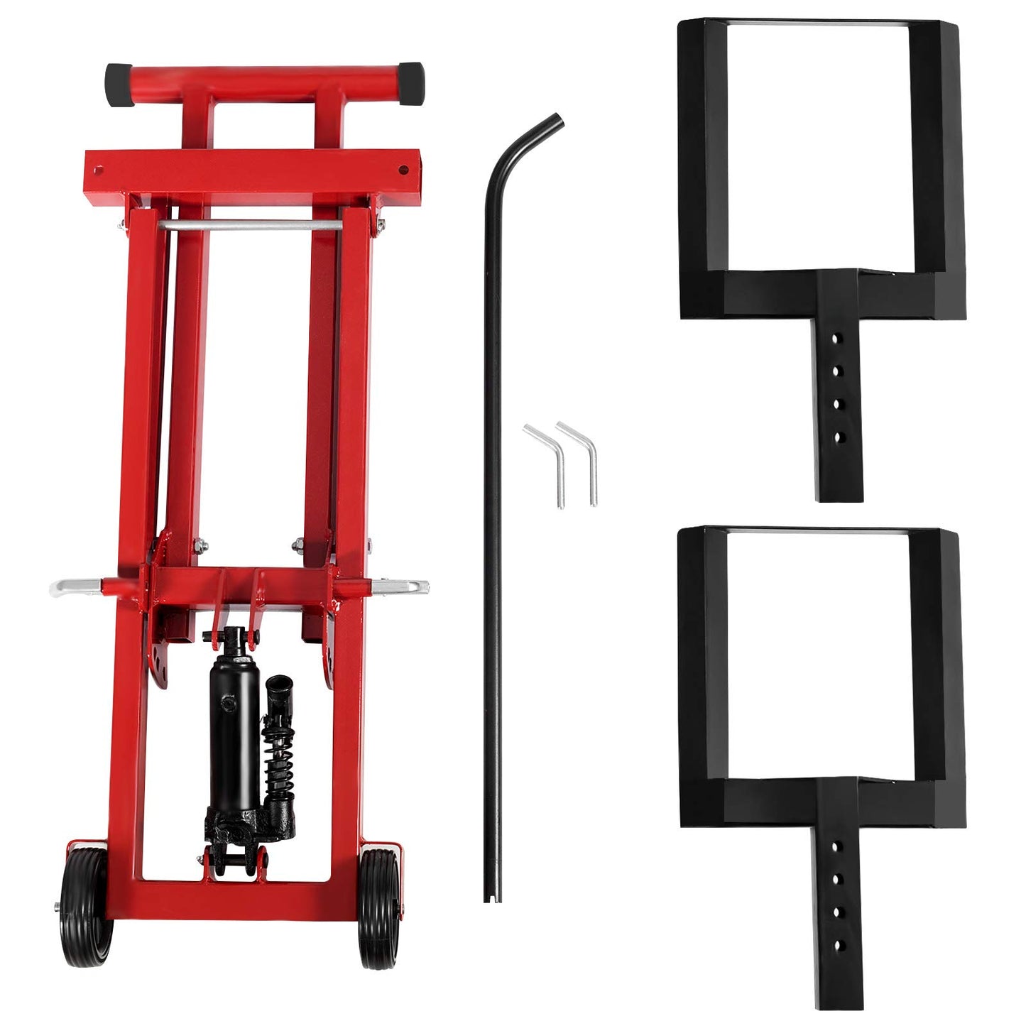 Goplus Lawn Mower Lift, 500LBS Capacity Zero Turn Mower Lift with Hydraulic Jack, Non-Slip Wheels, Adjustable Movable Lawn Mower Lift Jack for Riding Tractors, Lawnmowers