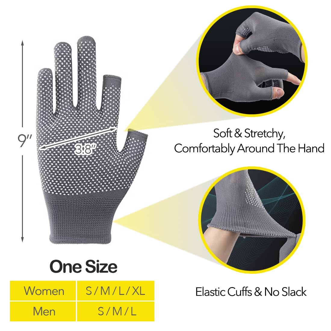 Nylon Work Glove for Garden/Cycling-2 Pairs Lightweight 2 Half-Finger Breathable Fingerless Garden Gloves Fishing Gloves