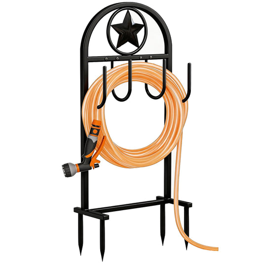 SHOMEXTOL Garden Hose Holder - Upgraded Sturdy Hose Pentagram Holder, Freestanding Heavy-Duty Hose Reel, Sturdy Water Hose Holder and Hose Storage for Outside, Lawns and Yards,Black