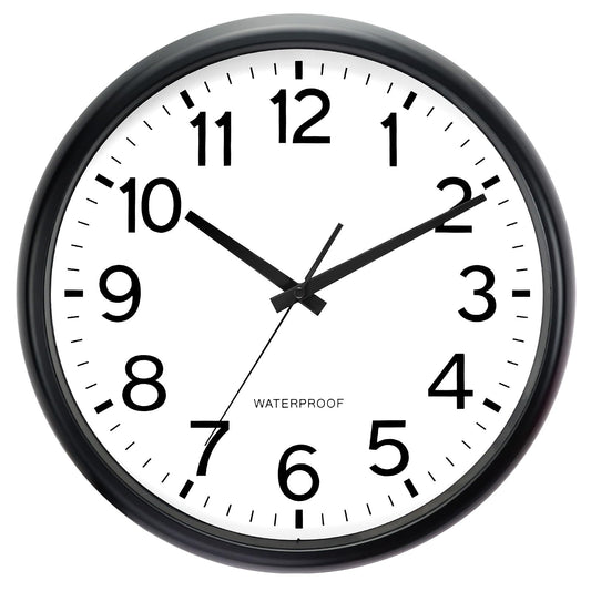 Caysie 16 Inch Sealed Large Outdoor Clock Waterproof, Silent Battery Operated Weatherproof Wall Clocks for Pool Patio Outside Home (Black)