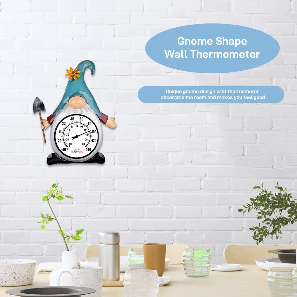 HOBYLUBY Indoor Outdoor Thermometer, Gnome Wall-Mounted Thermometer Waterproof for Patio Garden Yard & Living Room, No Battery Needed