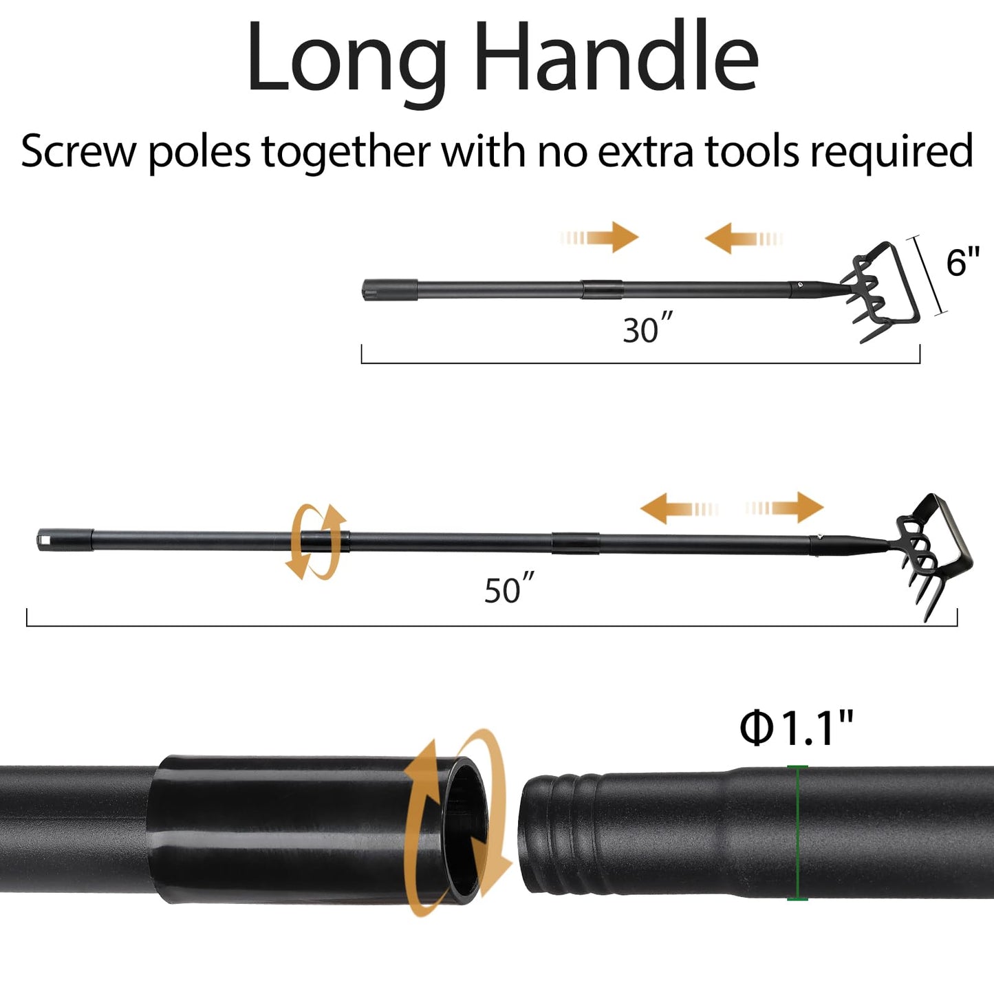 Garden Hoe and Cultivator Heavy Duty, Scuffle Loop Action Weeding Tool with Long Handle 30-50 Inch, Metal Weeder Scraper Stirrup Hoe Rake