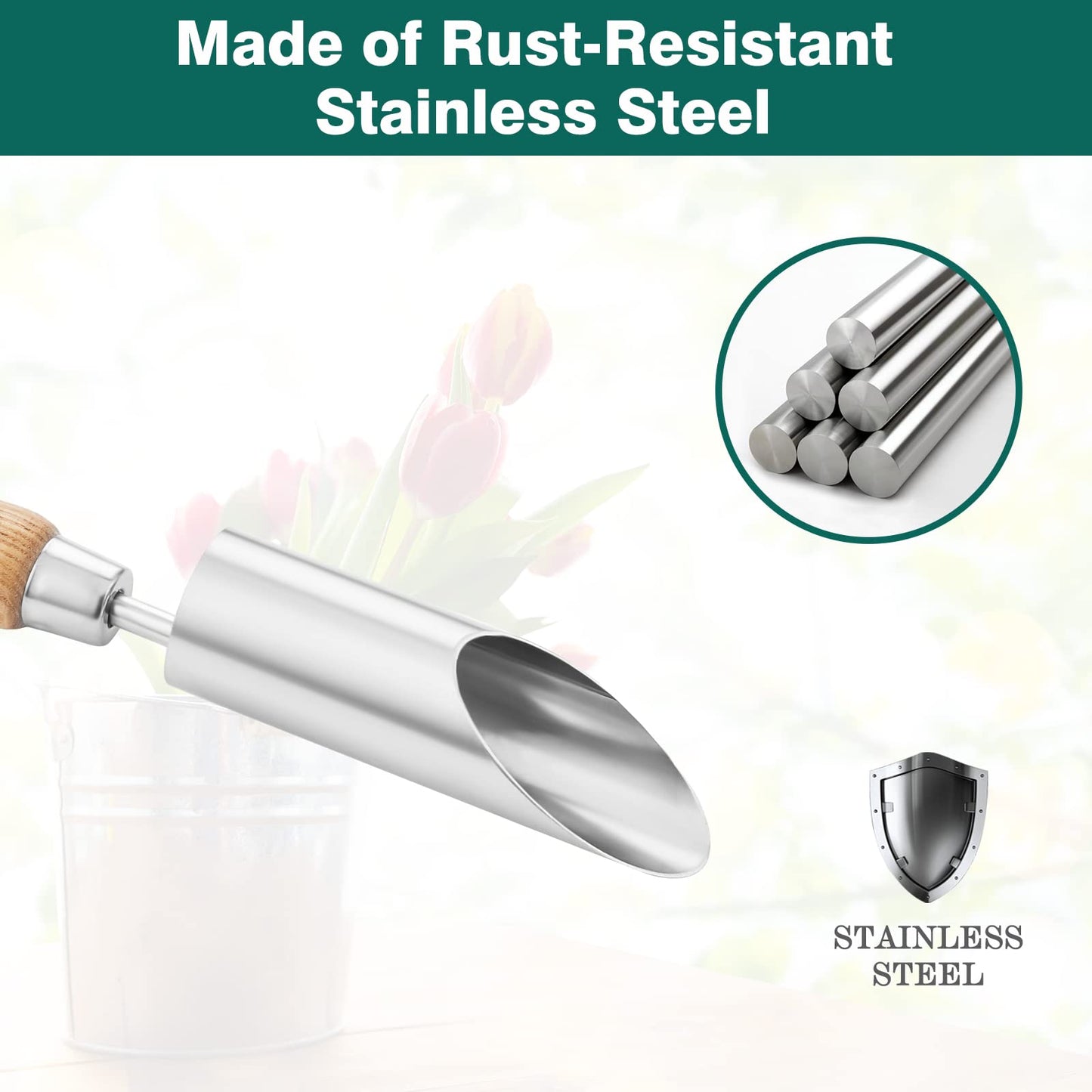 Berry&Bird Bulb Planter Tool, 12" Garden Bulb Transplanter Tool, Stainless Steel Manual Hole Digger with Wooden Handle, Transplanting Agricultural Dibble Tool for Seed Planting & Flower Planter
