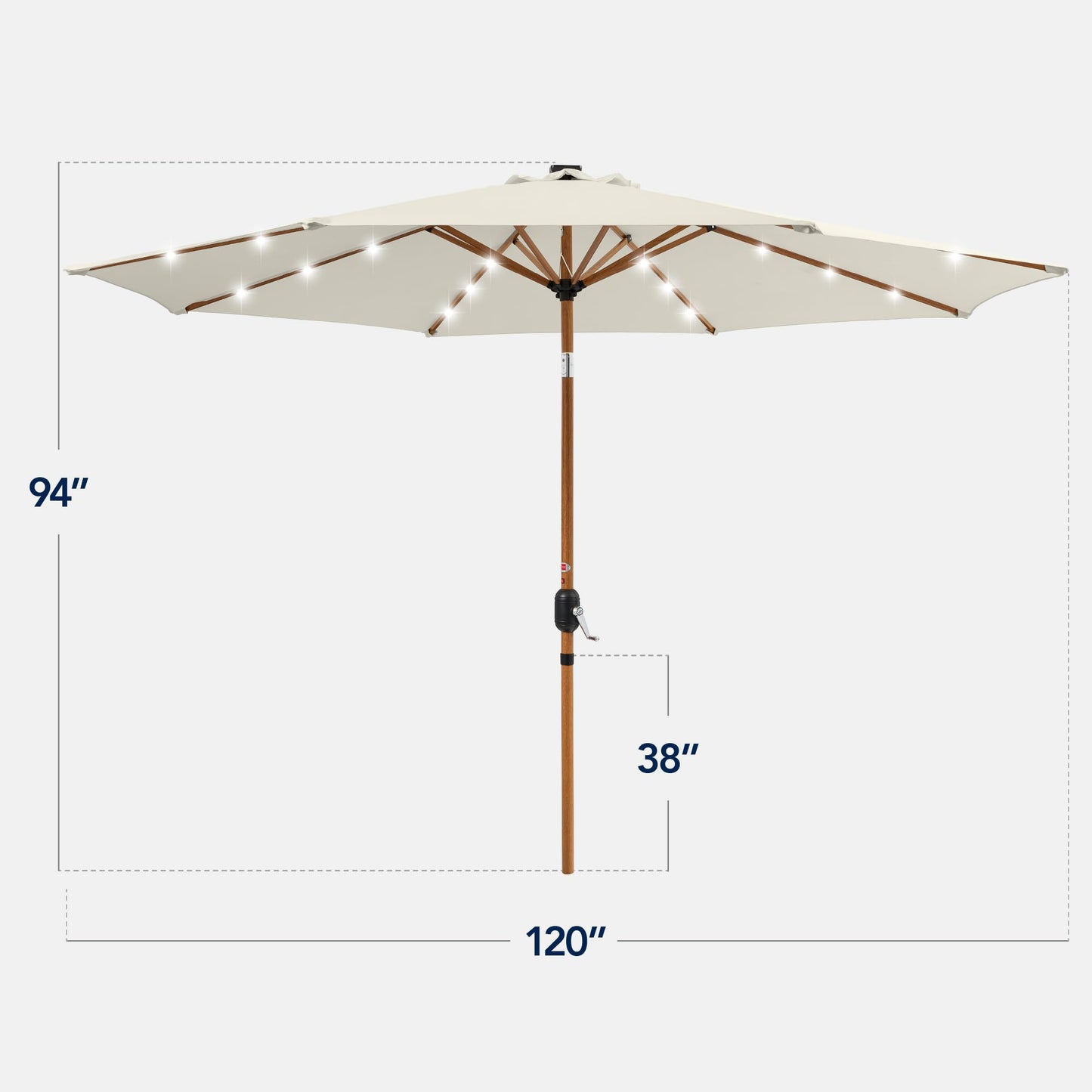 Best Choice Products 10ft Solar Market Patio Umbrella w/Woodgrain Pattern Pole, LED Lights, Tilt & Crank - Outdoor Sun Shade for Backyard Table, Deck, Poolside - Ivory