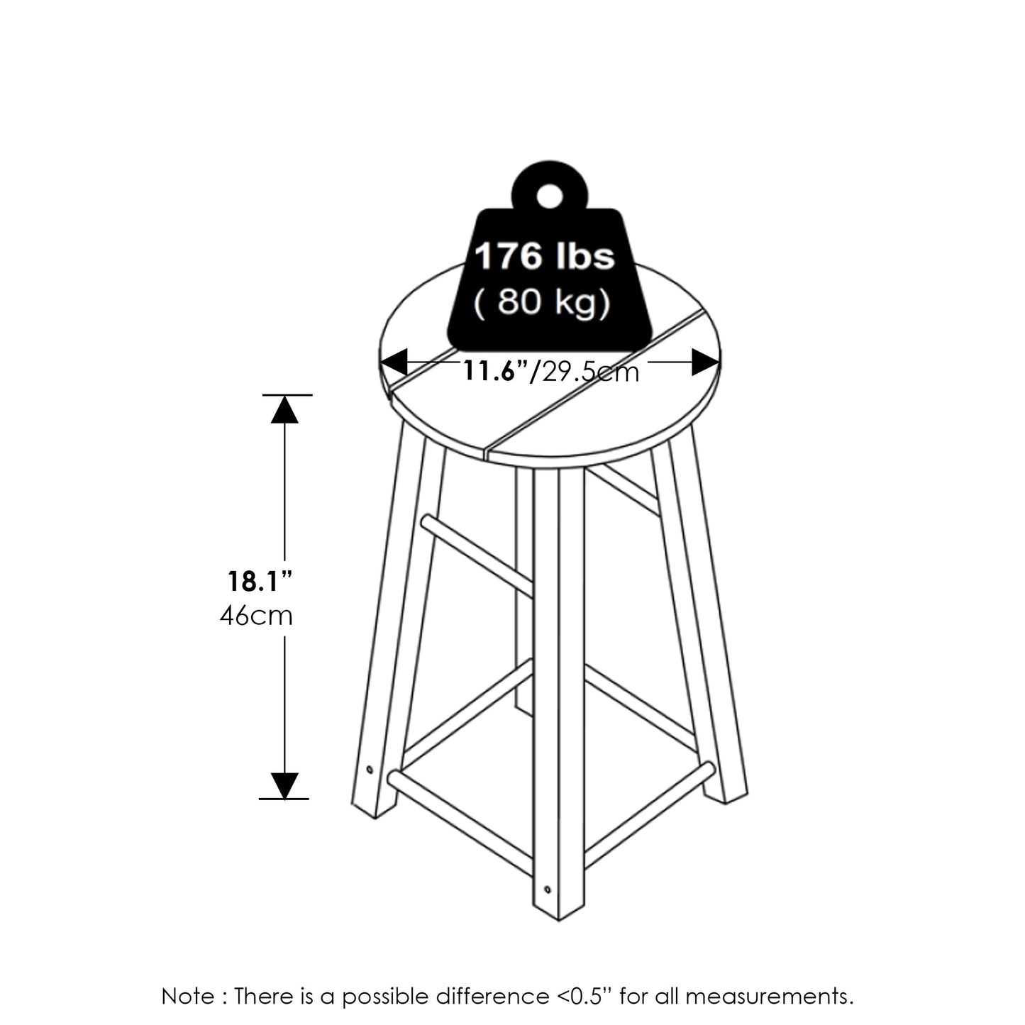 Furinno TIOMAN Outdoor Barstool, Set of 2, 18 Bar Stool in Teak Oil, for Patio, Garden, Porch, Natural