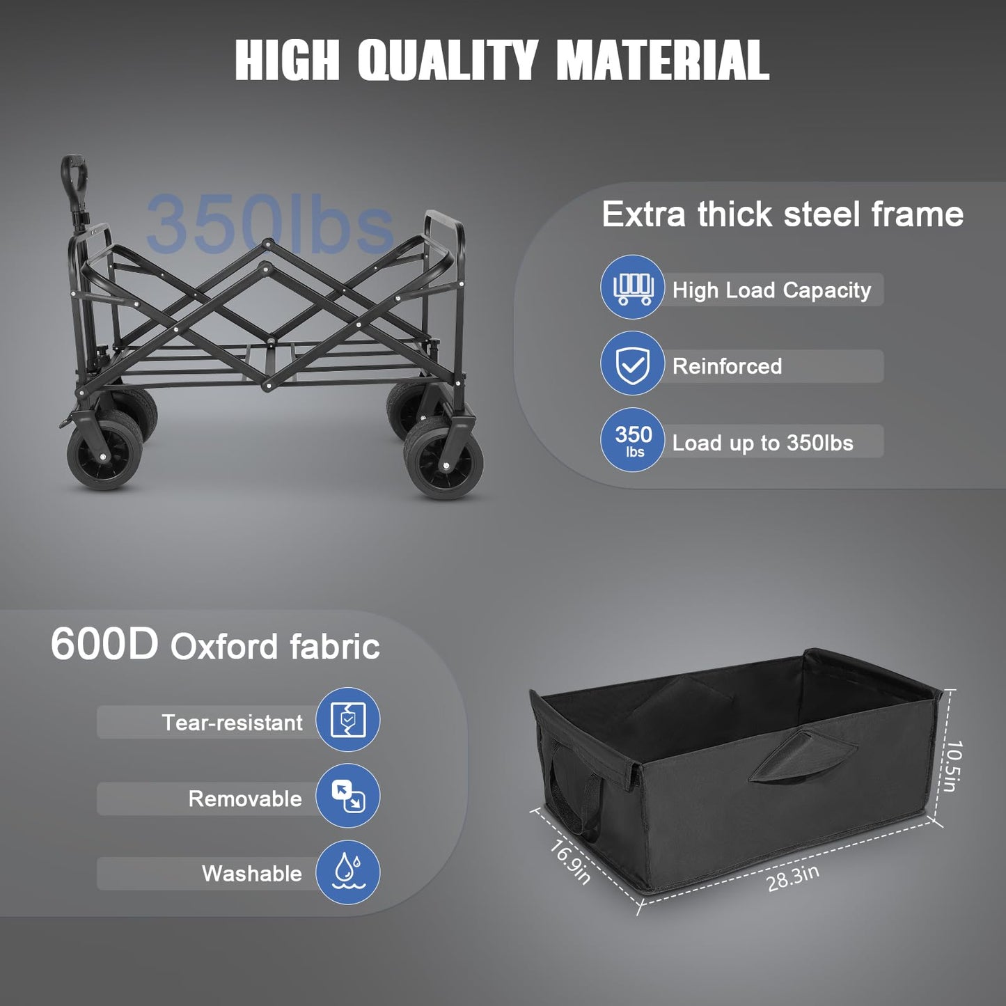 EVLIQUIL Collapsible Foldable Beach Wagon,Folding Wagon Cart with Big Wheels,Utility Grocery All Terrain Wagons carts Foldable with Brakes for Sand Camping Sports Outdoor(Deep Black).