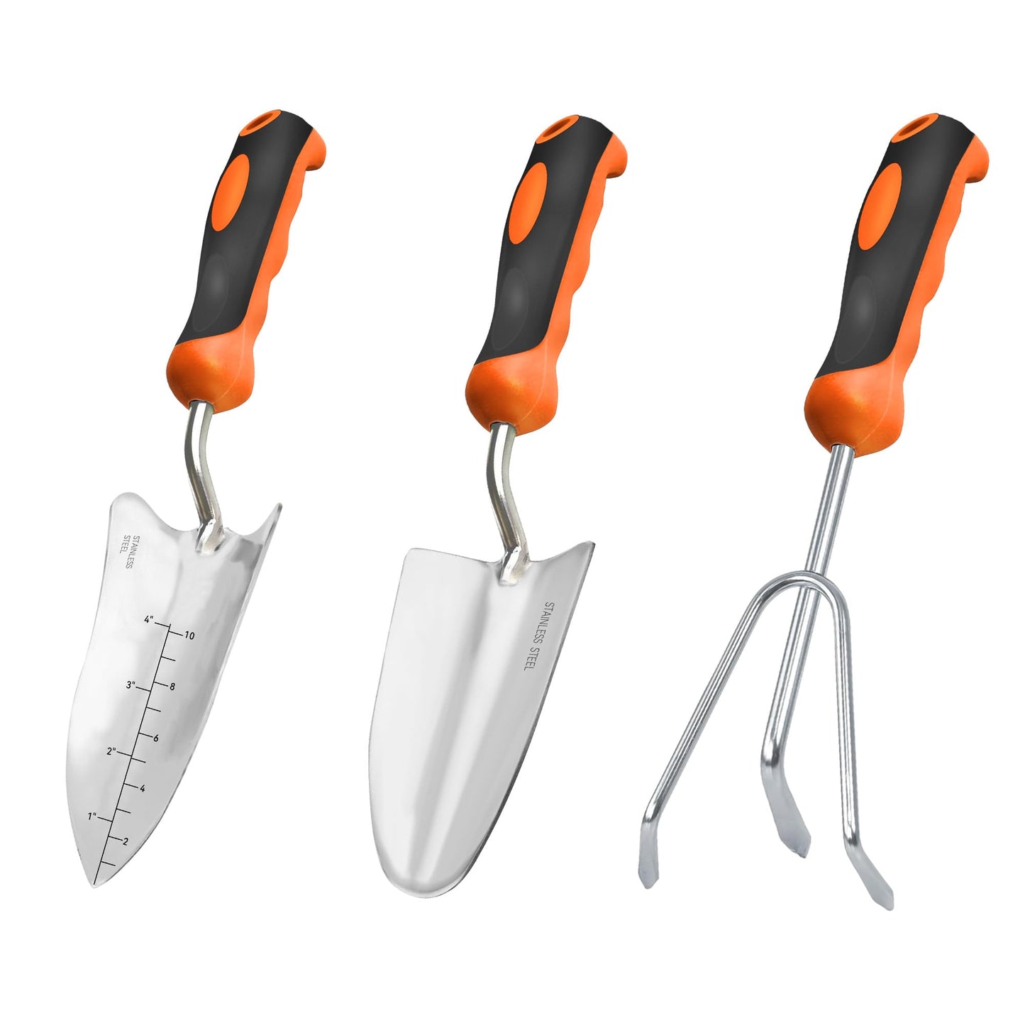 ECOWORK Garden Tool Set 3-in-1 with Heavy-Duty Trowel, Transplanter & Cultivator for Digging and Planting, Polished Cast-Aluminum Heads for Rust Resistance, Non-Slip SoftGrip Handles Reduce Fatigue