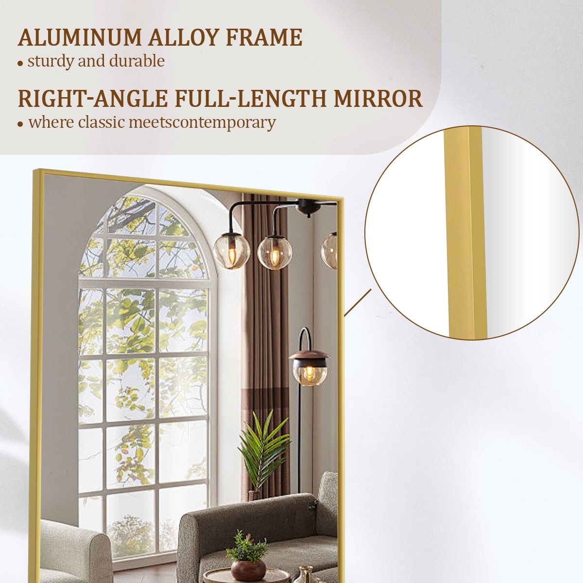 Koonmi 65"x24" Floor Mirror Full Length, Bedroom Floor Body Mirror with Stand, Large Gold Mirror, Leaning, Standing or Hanging Horizontally/Vertically