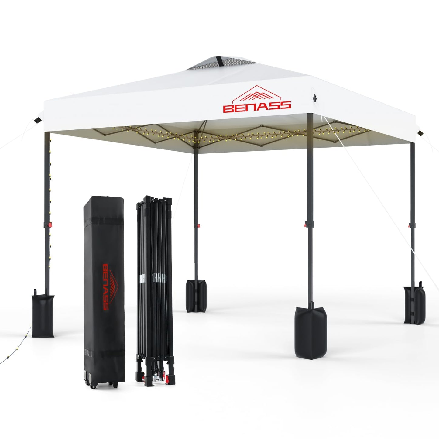Benass 12x12 Pop Up Canopy, Easy Up Canopy Tent, Heavy Duty Tents for Parties, One Person Set Up Event Tent, White