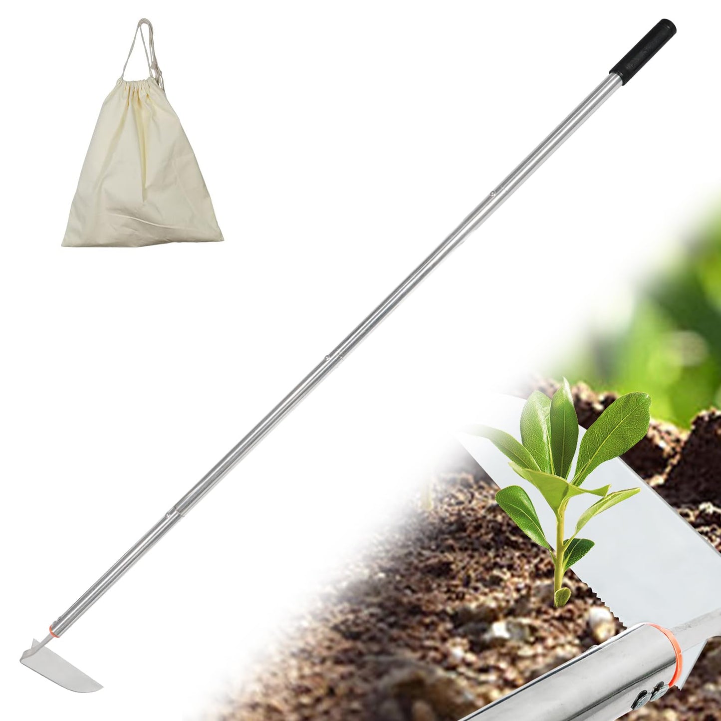COKTME Japanese Weeding Sickle Hoe,Adjustable Long Handle Standing Hoe Graden Tool,Angular Weed Sickle Garden Tool,Action Hoe for Weeding and Planting