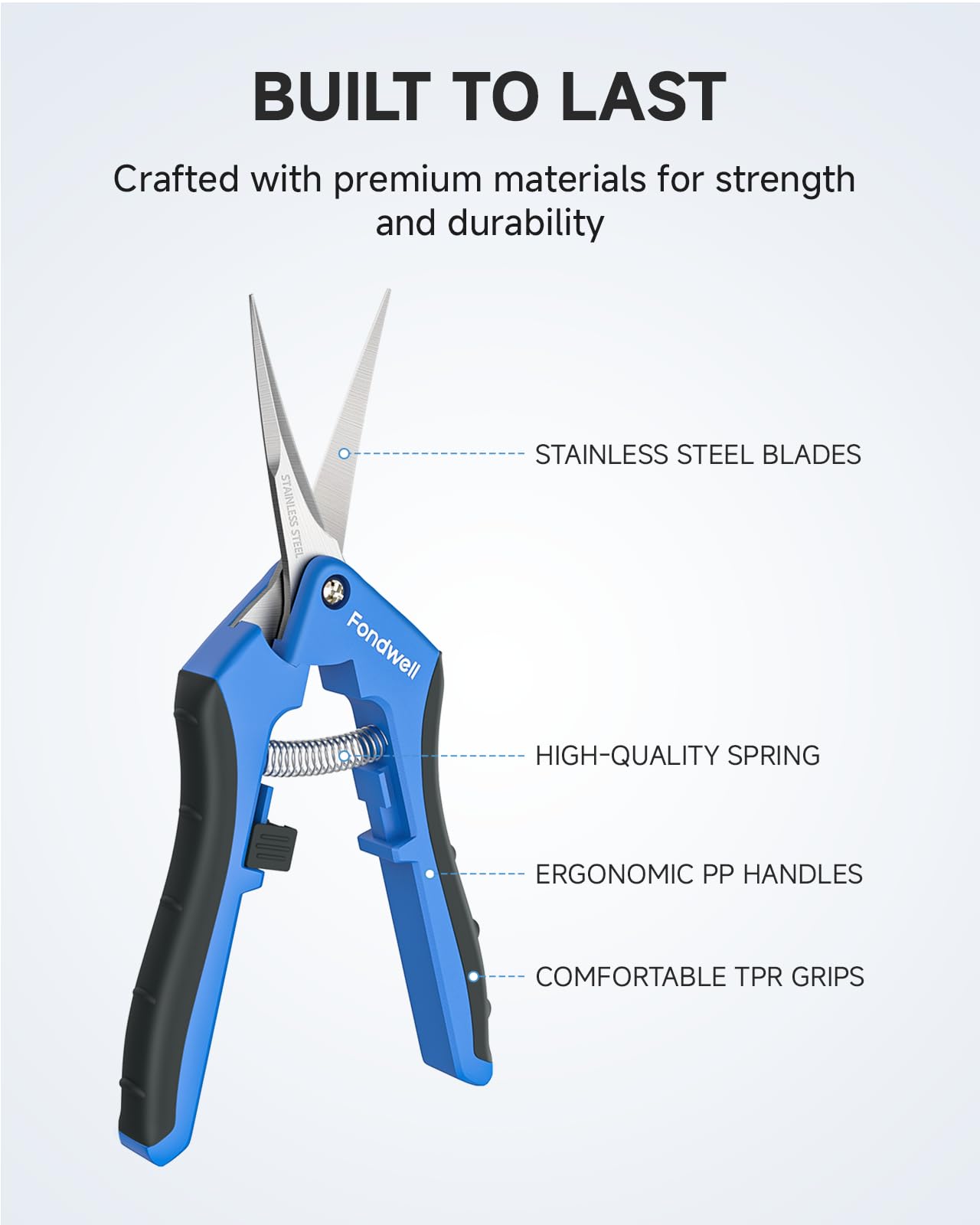 Fondwell 6.5" Pruning Shears Trimming Scissors: 2 Pack of Small Garden Snips with Micro Tip - Plant Clippers of High Cutting Efficiency