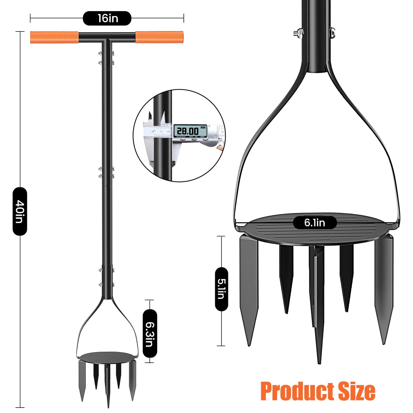 Luvenia Hand Tiller Cultivator with 5.1 Inch Deep 8 Steel Teeth, Manual Soil Tiller Garden Tool 40 Inch with Anti-Slip Pedal，Garden Claw for Weeding, Planting Aerating, Mixing Soil