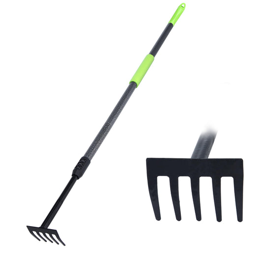 KLDOLLAR Hand Rake, Adjustable Handle Garden Small Rake Garden Tool, Heavy Duty Hand Tiller Cultivator with Soft Foam Grip, Mini Rakes for Weeding Tilling Soil Loosing Planting