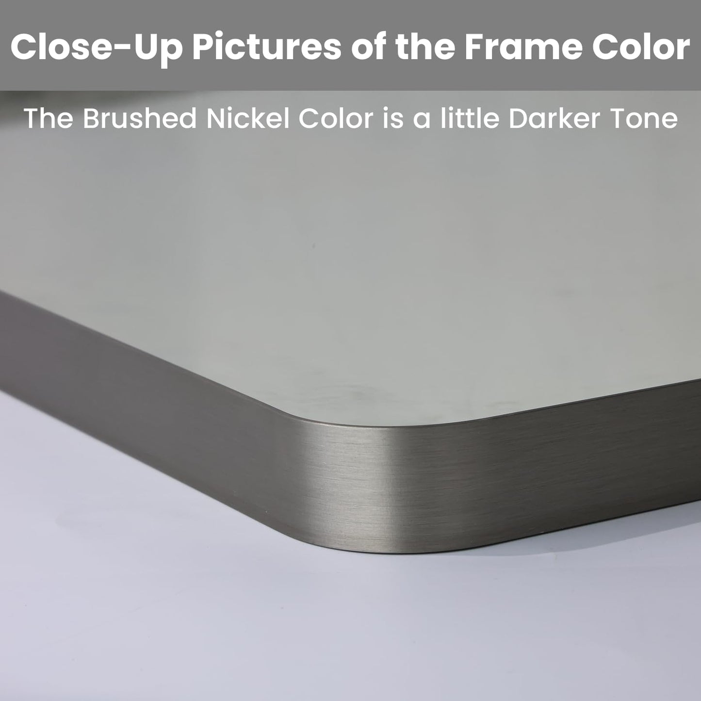 LOAAO 60X28 Inch Brushed Nickel Bathroom Mirror, Rounded Rectangle Silver Metal Frame Mirror, Brushed Nickel, Anti-Rust, Shatter Proof, Hangs Horizontally or Vertically