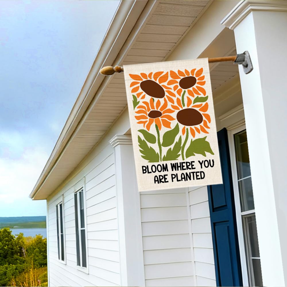 RZHV Bloom Where You are Planted Double-Sided Garden Flag for Outdoor House Yard Sign Garden Decor Parade, Inspirational Sunflower Outdoor Banner Decoration, Spring Summer Welcome Lawn Yard Sign