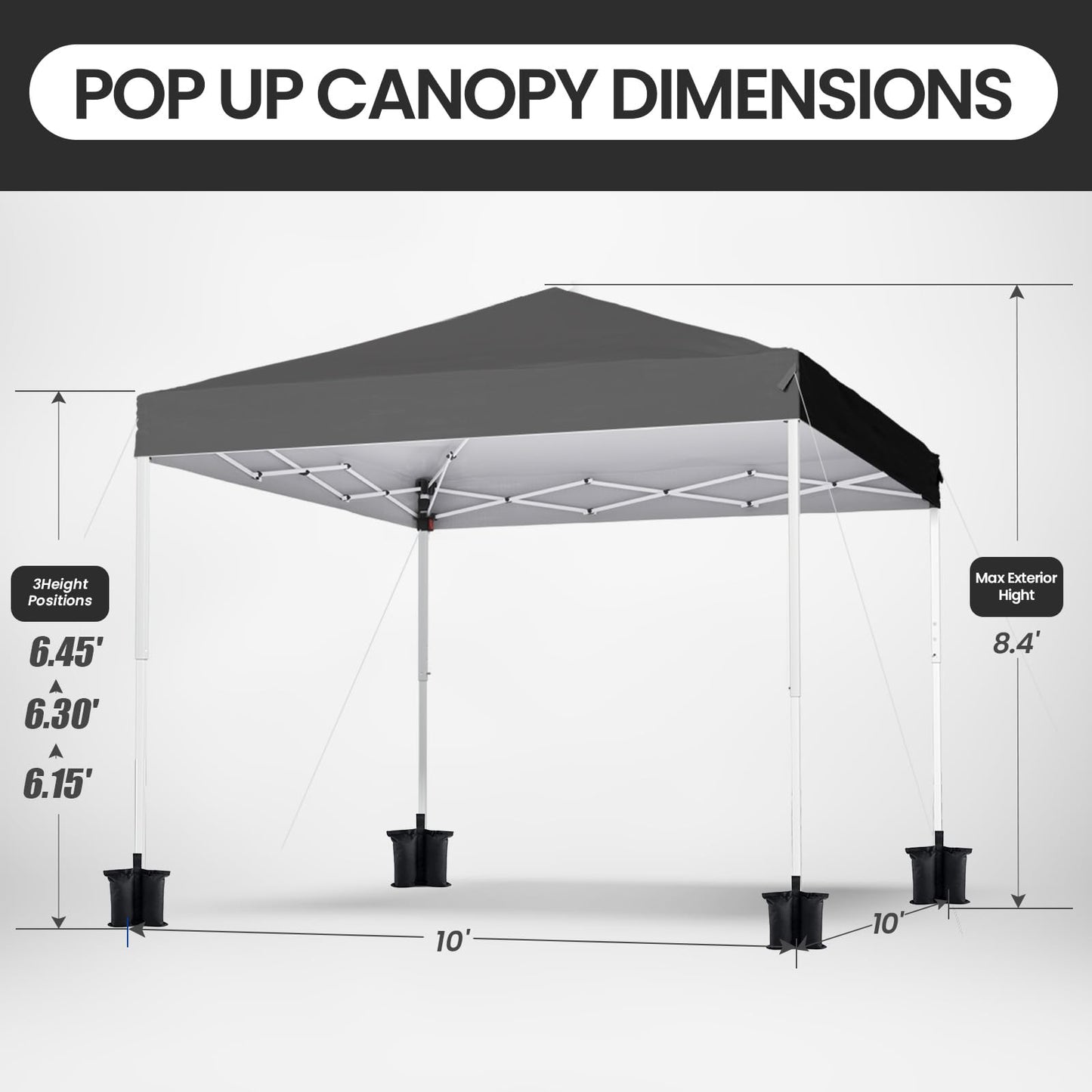 PHONWHON Shades 10x10 Pop Up Canopy, Heavy Duty Beach Tent with Carrying Bag for Easy Moving, Sun Shelter for Parties, Events, Camping, Outdoor Gazebo with 420D PU Coated Waterproof Grey Fabric