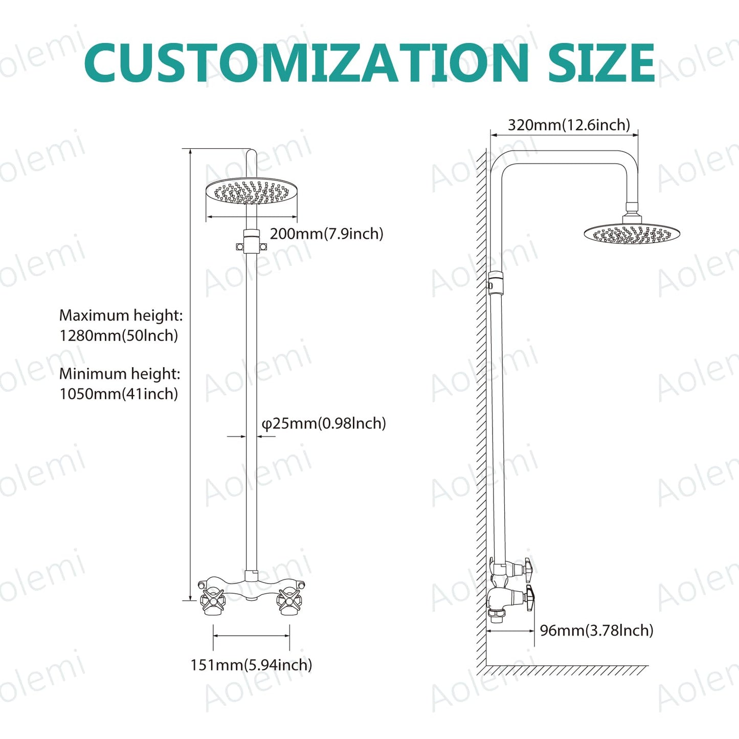 Aolemi Outdoor Shower Kit - Double Handle Exposed Shower with 8 Inch Rainfall Shower Head - Adjustable Height - Matte Black