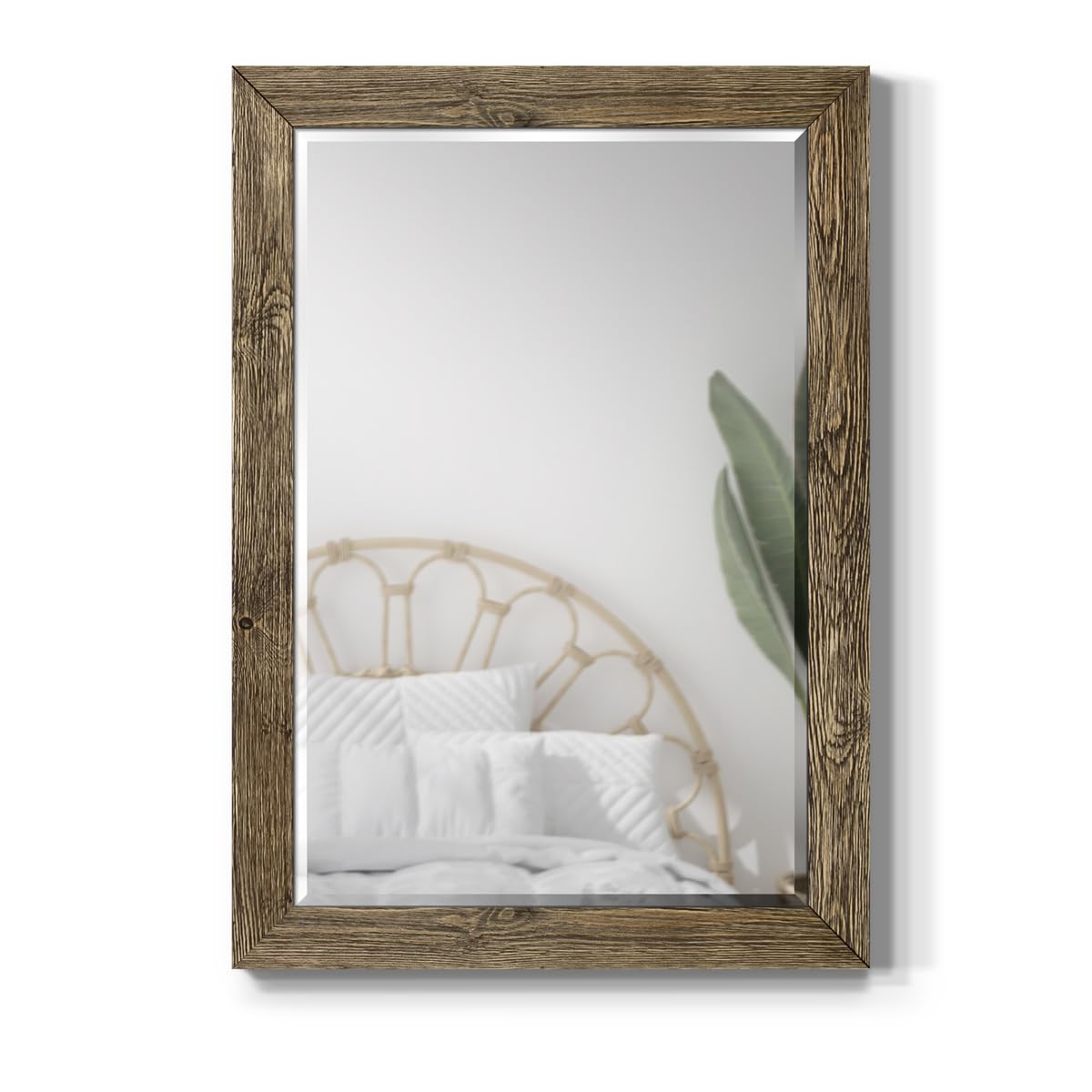 Renditions Gallery Rectangular Dark Room Walnut Wooden Framed Body Mirror Decor Farmhouse Wall Mounted Horizontal Decorative Mirror for Bedroom Living Room Bathroom - 41"x29" LT07