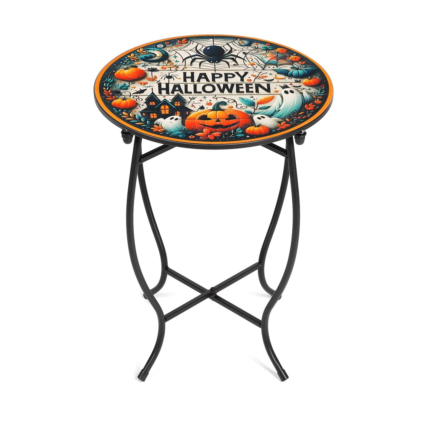 Aonagi Outdoor Side Table, 17 Inch Tall Weather Resistant Patio Side Table Plant Stand for Indoor Outdoor Use, Metal Round Table for Flower Pots Vase Home Decor, Easy Assemble