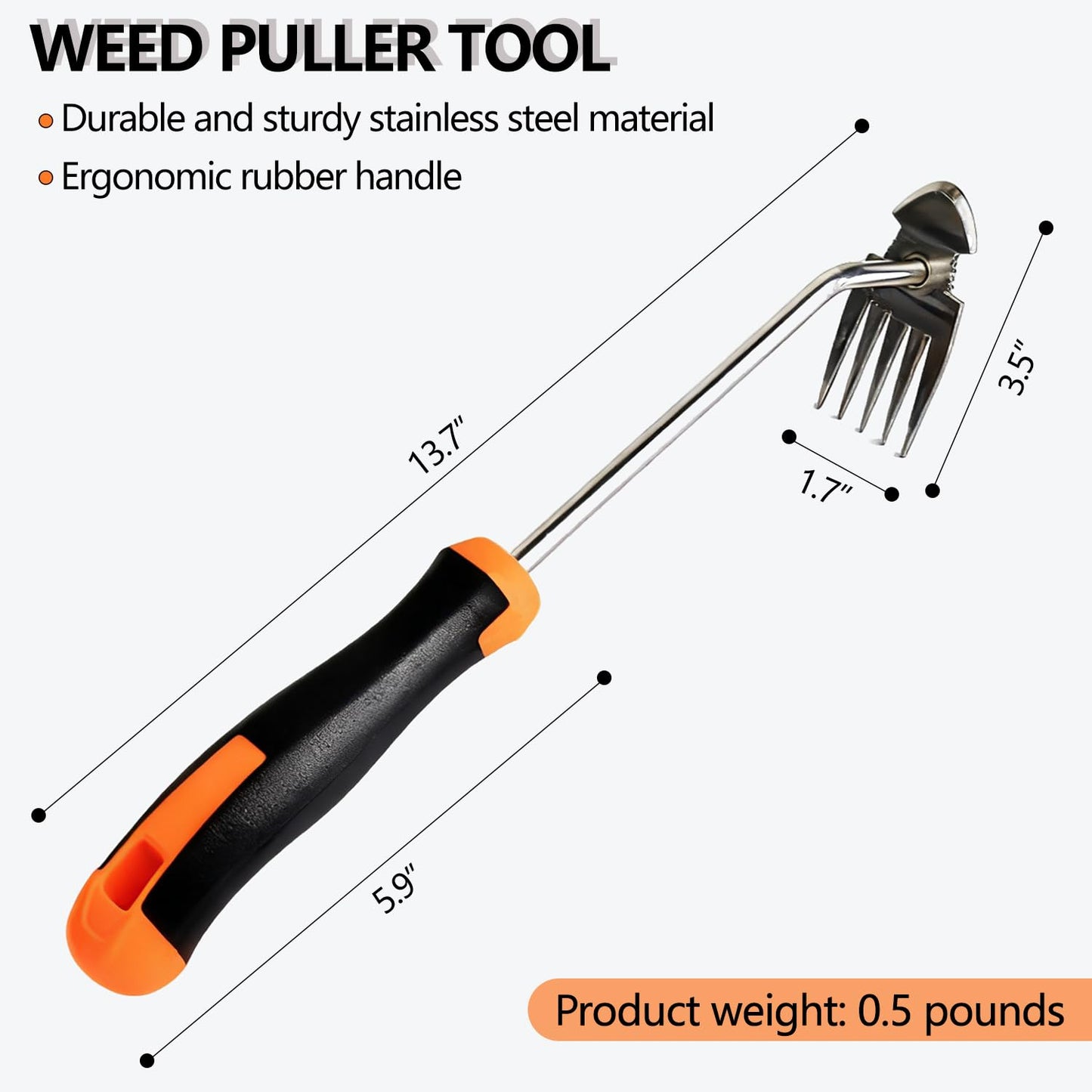 DWULCX Weed Puller Tool，2026 New Garden Weeder Tool Stainless Steel Hand Weeder Tool,5 Teethes Dual Purpose Weed Remover Tool Weeding Tools for Gardening (Rubber Handle)