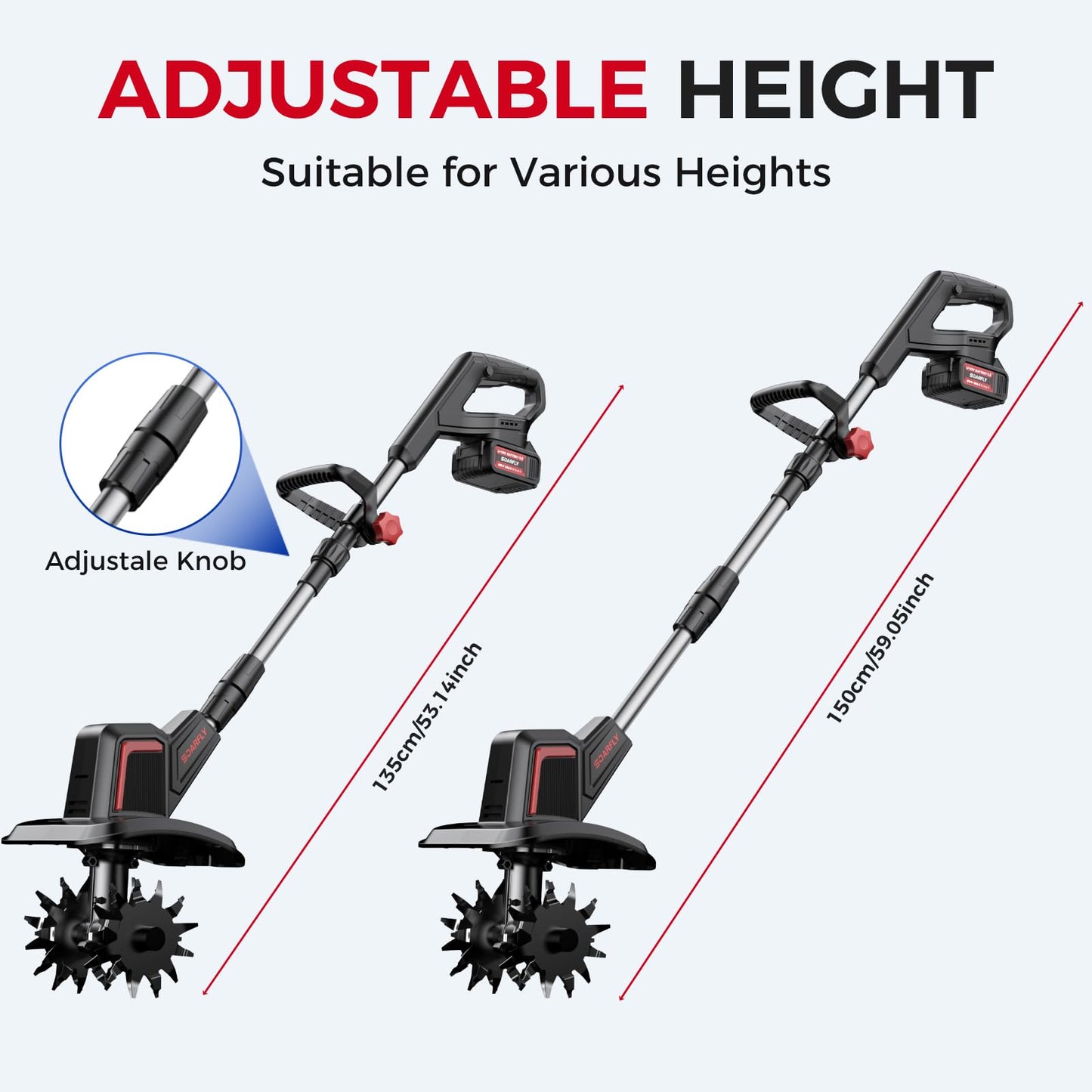 SOARFLY Upgraded Cordless Electric Tiller for Gardening, Total 8.0Ah Battery Powered Mini Cultivator with 2×4.0AH Batteries, 9" Width, 6.6" Depth, 48 Steel Tines Rototiller for Soil Cultivation