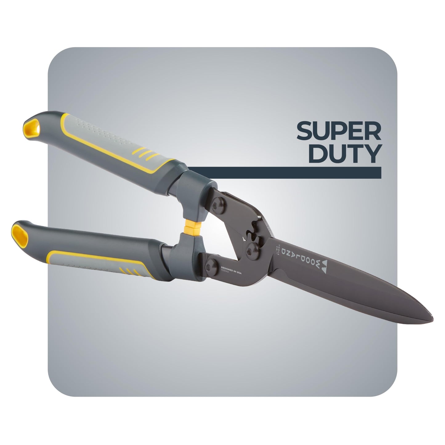 Woodland Tools Super Duty Hedge Shears, 23 Inch Manual Hedge Clippers with 10 Inch Gear-Assist Blades, Power Notch, and Non Stick Coating, Heavy Duty Trimmer for Thick Shrubs and Hedges