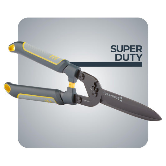 Woodland Tools Super Duty Hedge Shears, 23 Inch Manual Hedge Clippers with 10 Inch Gear-Assist Blades, Power Notch, and Non Stick Coating, Heavy Duty Trimmer for Thick Shrubs and Hedges