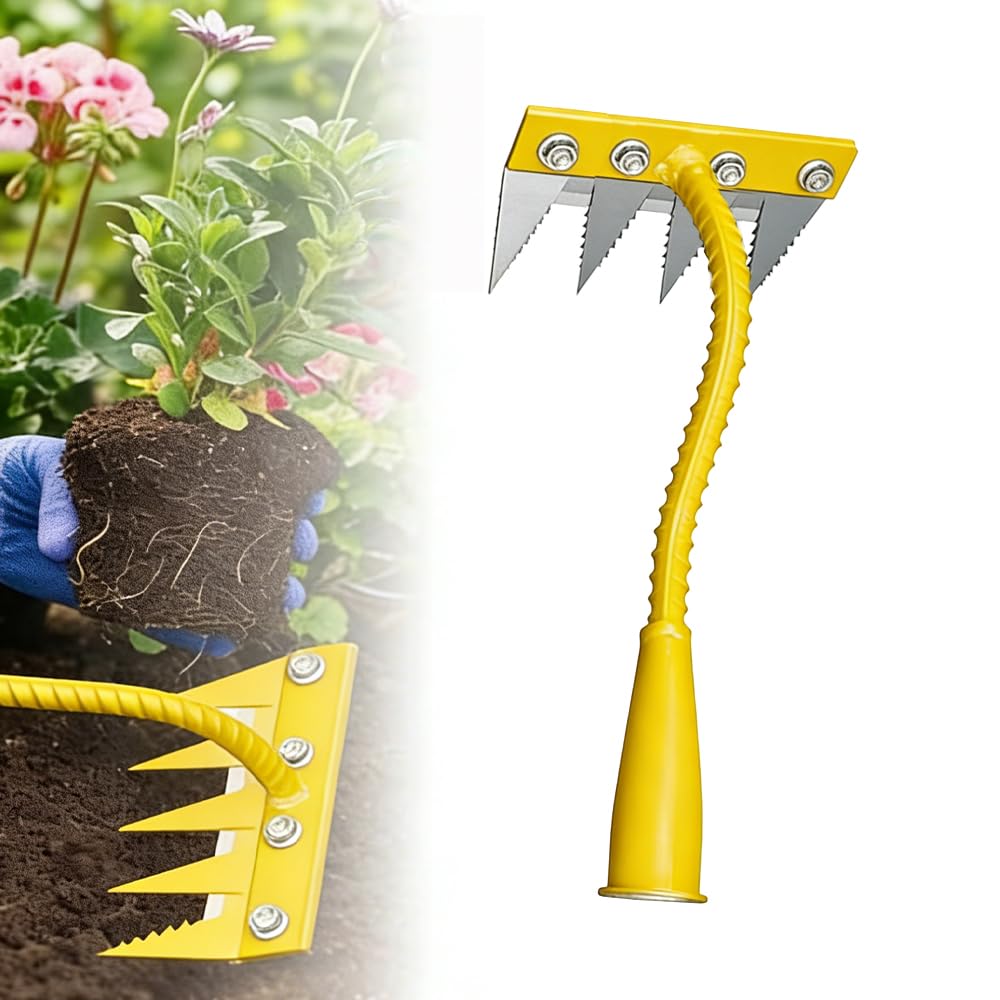 Iron Weeding Rake 2.0, Heavy Duty Garden Hand Weeder Rake, 4/5/6/7 Teeth Weeder Tool for Yard Lawn Garden, Manual Weed Puller Gardening Weeding Tool (4 Teeth)