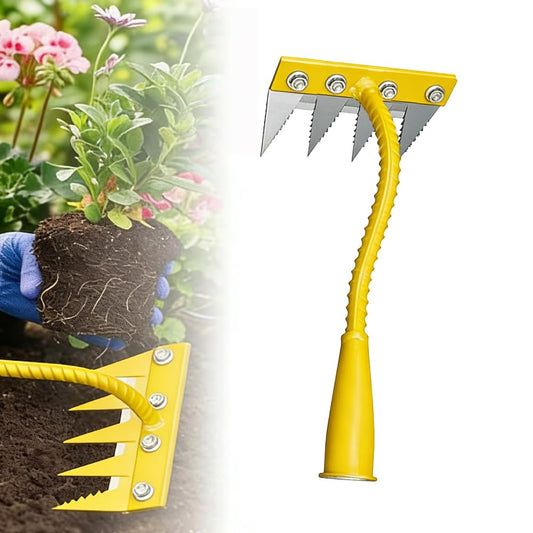 Iron Weeding Rake 2.0, Heavy Duty Garden Hand Weeder Rake, 4/5/6/7 Teeth Weeder Tool for Yard Lawn Garden, Manual Weed Puller Gardening Weeding Tool (4 Teeth)